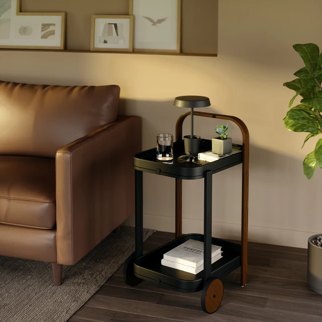 Bellwood Bar Cart styled in contemporary home interior